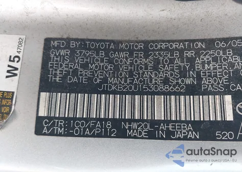 2005 Toyota Prius from USA, damaged, VIN JTDKB20U153088662